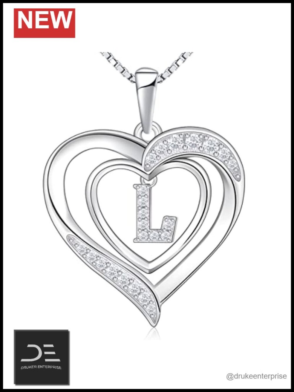 925 Sterling Silver Heart Initial Necklace Women Pendant Charm Jewelry Gift